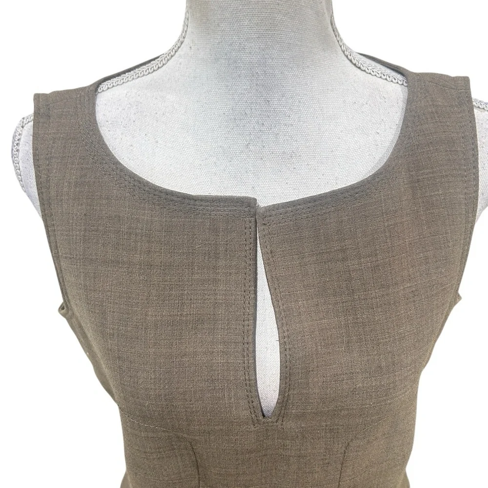 Tory Burch ola taupe Sleeveless shift Midi Dress wool blend gold logo accent 10